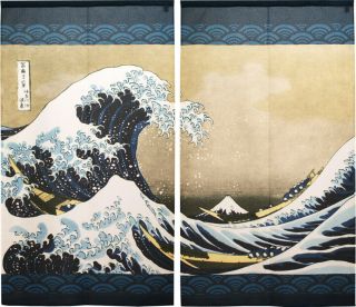 Noren Tapestry Hanging Door Curtain Hokusai Pair Great Wave Off Kanagawa Japan