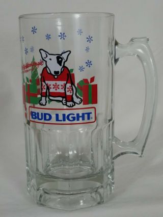 Vtg 1987 Bud Light Spuds Mackenzie Beer Stein Glass Christmas Mug Heavy 32 Oz.