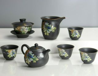 Black Crystal Glazed Ceramic Chinese Tea Set Kung Fu Handcraft Home Office Gift