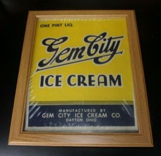 Vintage " Gem City Ice Cream - Dayton Ohio " Framed Store Sign