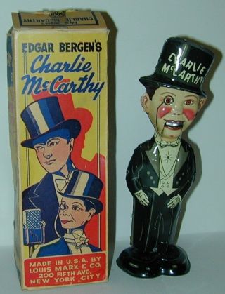 Louis Marx Charlie Mccarthy Tin Wind Up Moving Mouth Walker,  Box 1938