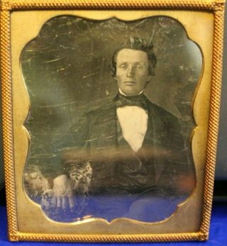 1/6th Size Daguerreotype Of Young Man In The Brass Frame/mat