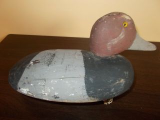 Vintage Wooden Duck Decoy Redhead Glass Eyes Unknown Carver