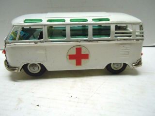 1958 Japan Bandai Tin Battery Op.  Multi - Action Vw Ambulance Bus.  Signals