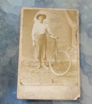 Turn Of The Century Photograph Man With A Bicycle