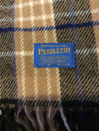 Vintage Pendleton 100 Virgin Wool Blanket 67” X 52” With 3” Fringe - Tan/ 2