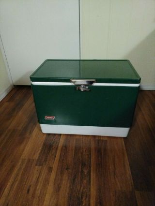 Vintage 1983 Coleman Green Metal Ice Chest Camping Cooler