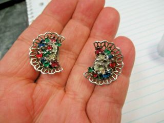 Vintage Alfred Philippe Multi Color Jewels Sterling Clip Earrings