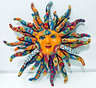 Mexican Talavera Pottery 17 " Sun Face Wall Folk Art Gerardo Garcia