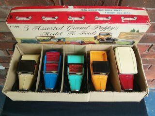 Vintage Bandai Japan Model - A Ford Friction Tin Toy Cars Set Of 5