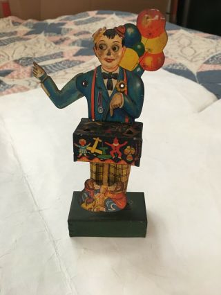 Rare Kellerman German Tin Litho Wind Up Balloon Man With Mickey Mouse In Bag
