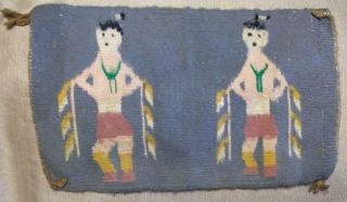 Old Vintage Navajo Native American Indian Weaving Rug Men Dancers Wool Cloth