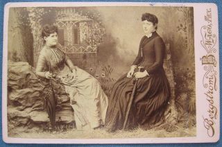 Victorian Era Cabinet Card Photo Of Two Identified Ladies From Waco,  Texas