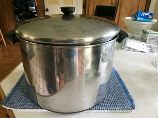 Vintage 16 Qt Revere Ware Stainless Steel Copper Bottom Cook Stock Pot,  Usa