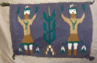 Old Vintage Navajo Native American Indian Weaving Rug Yei Dancers Wool Cloth