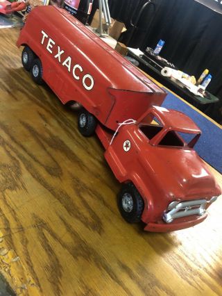 Usa 1950’s Buddy L Texaco Gas Oil Tanker Semi Pressed Steel Toy Rare Gem Red