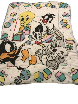 Vtg Baby Looney Tunes Crib Blanket 1997 Tweety Bugs Sylvester Daffy 32 " X41 "