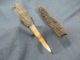 Papua Guinea Cassowary Bone And Fiber Dagger With Sheath