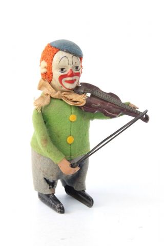 Schuco Tin Wind - Up Toy Clown With Violin : Made In Germany