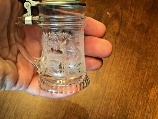 Bmf Schnapskrugerl 3” Clear Glass Miniature Beer Stein Pewter Lid West Germany