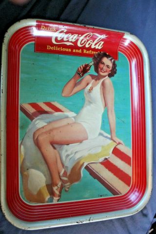 1939 Coke Coca Cola Tray Spring Board Girl American Art Vintage
