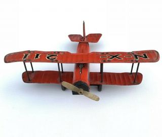 Vintage 40s - 50s Friction Metal Tin Toy Nx - 211 Airplane 7”x9.  5” Made In Japan