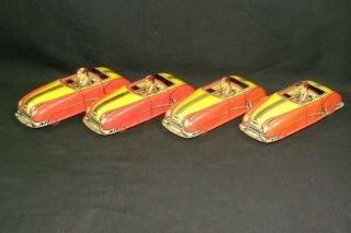Set Of 4 Matching (marx) Lupor Made In Usa Tin Litho Convertible Toy Cars