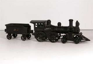1890s Cast Iron Railroad Floor Train Toy Locomotive Engine & Tender By Harris