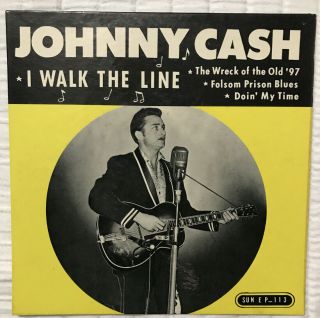 Vintage Johnny Cash I Walk The Line 45 Recd Produced By Sun Records 1958 Ep - 113