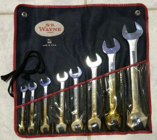 Vintage S - K Wayne Tools No 508 8 - Pc Open End Wrench Set W/holder 1/4” To 1”