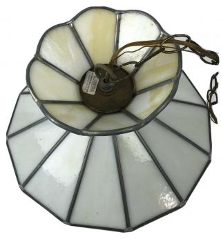 Vintage Tiffany Style White Opalescent Stained Glass Lead Swag Hanging Lamp 16 "
