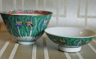 Vintage 1960 ' s Chinese Export Famille Verte Lidded Rice Bowl Cabbage Butterfly 3
