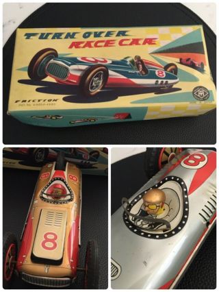 Vintage 1950s Turn Over Race Car Friction Toy - Japan Nrfb -
