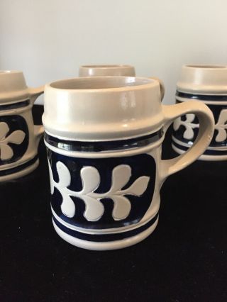 Vintage Set Of 4 Williamsburg Pottery Cobalt Salt Glaze Tavern Mugs