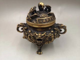 Chinese Antique Old Copper Hand - Made Dragon - Shaped Incense Burner