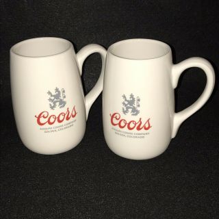 2 Vintage Coors Beer Pottery Advertising Mugs Cups Lion Red Letters