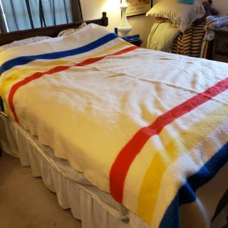 Vintage Jc Penney 100 Wool Blanket Hudson Bay Style 68 " X80 " Red Yellow Blue