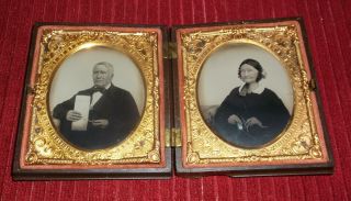 1/6th Plate Tintypes Of Couple With Man Holding Tribune Newspaper & Glasses