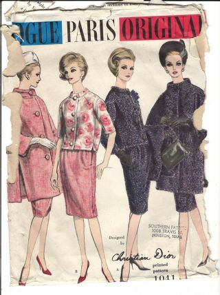 Vogue Paris Pattern 1041 Christian Dior Suit Coat Vintage 60 