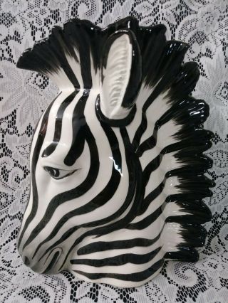 Vintage Fitz & Floyd Zebra Head Vase Planter Hand Painted 8 5/8 Inches Tall