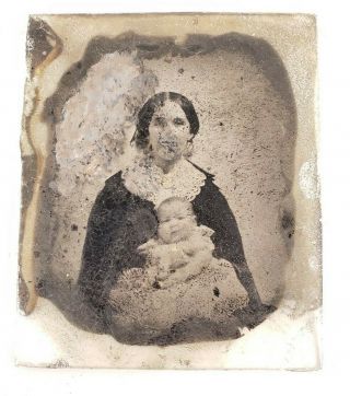 Antique 1860s Ambrotype Photo Photograph Of Woman And Child 2