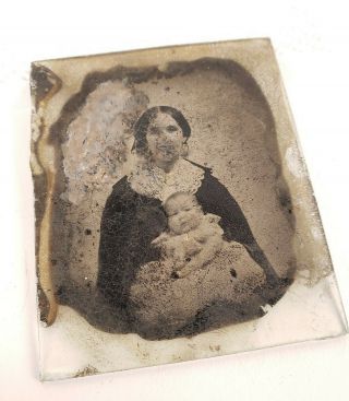 Antique 1860s Ambrotype Photo Photograph Of Woman And Child 3