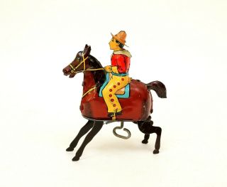 Vintage Gunthermann Wind - Up Cowboy On Horse Tin Toy Germany