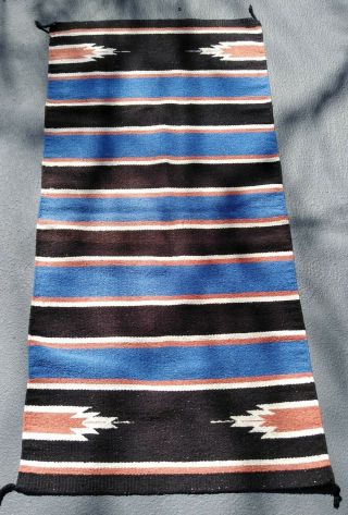 Vintage Native American Indian Rug 57 " X27 " Blue/black/orange/white Handmade