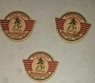 3x Vintage Anheuser - Busch Budweiser Beer Bar Coaster 1933 - 1939 3341