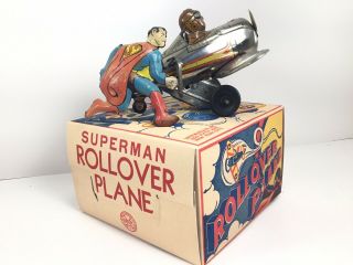 Rare Marx Superman Roll Over Chrome Airplane Windup Tin Litho Toy