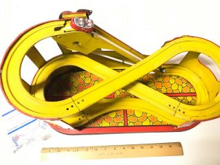 Vintage Tin Litho J.  Chein Roller Coaster Wind - Up Toy Great & Comes W/car