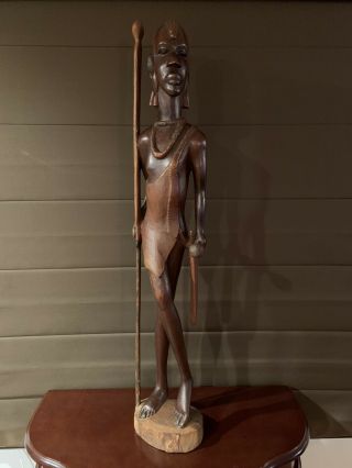 Africa Tribal Wood Statue (african Warrior - Hand Carved) 41 Inches Tall.