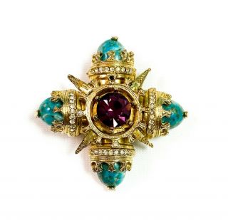 Benedikt Ny Vintage Signed Turquoise Maltese Cross Pin Brooch