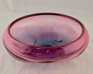 Vintage Mid - Century Large Italian Murano Glass Purple & Blue Shallow Bowl